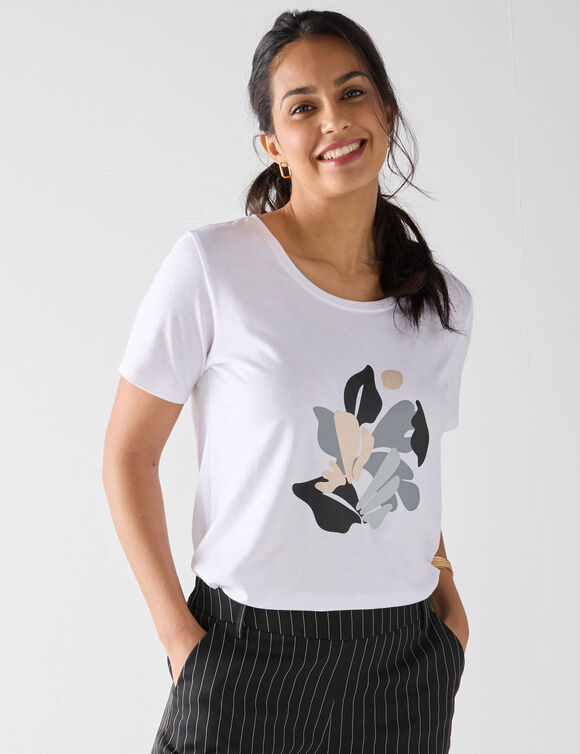 T-shirt manches courtes print placé (blanc) T-shirt manches courtes print placé (blanc)